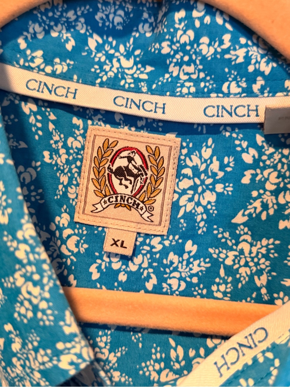 Cinch Men's Turquoise Blue Floral Button-Down Shirt - Picture 4 of 5